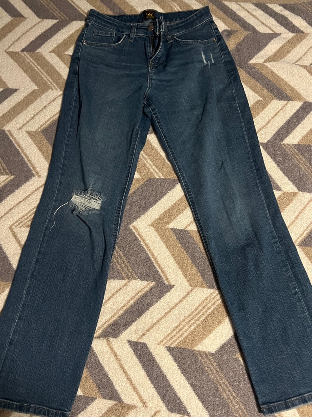 Lee Women's Dark Indigo Straight-Leg Jeans with Knee Distress
